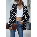 Fashion Polka Dot Printed Long Sleeve Shawl Collar Open Front Regular Fit Blazer