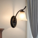 Black Scalloped Wall Mounted Light Traditional White Glass 1-Light Bedroom Wall Lighting