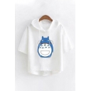 Cartoon Totoro Printed Basic Short Sleeve Hooded Relaxed Fit T-Shirt