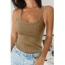 Hot Girls Knit Sleeveless Scoop Neck Slim Fitted Solid Color Tank Top