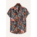 Fashion Men's Shirt Paisley Floral Leaf Printed Button up Notch Collar Regular Fit Short Sleeve Shirt