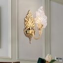 Maple Leaf Clear Glass Wall Light Kit Traditional 1/2-Bulb Dining Room Wall Sconce Lighting in Brass