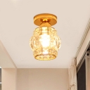 1-Head Small Semi Flush Light Modern Corridor Ceiling Mount Lamp with Lantern/Globe/Cuboid Clear Crystal Shade