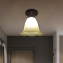 Cream Glass White Flushmount Lighting Scalloped 1 Bulb Rustic Close to Ceiling Lamp