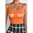 Streetwear Girls Sleeveless Cowl Neck Dragon Printed Slim Fit Crop Cami Top