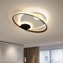 Round and Ring Semi Mount Light Minimalist Metal LED Black Flushmount in Warm/White Light, 19