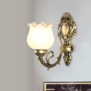 Opaque Glass Scalloped Wall Lamp Retro Style 1-Bulb Sleeping Room Wall Mount Lighting in Black/White/Brass