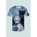 Mens 3D T-Shirt Simple Dog Branch Printed Slim Fit Short Sleeve Round Neck T-Shirt