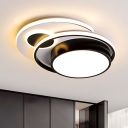Black Rounded Flushmount Contemporary LED Metallic Ceiling Flush Mount in Warm/White Light, 16