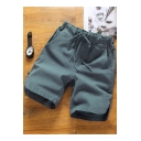 Summer New Trendy Patchwork Drawstring Waist Loose Casual Plain Linen Shorts for Men