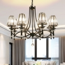 Prismatic Crystal Cone Chandelier Modern 8 Bulbs Living Room Suspended Lighting Fixture in Black