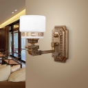 Single Wall Mount Light Fixture Traditional Living Room Sconce Lighting with Cylinder Milky Glass Shade in Brass
