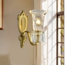 Floral Wall Sconce Lighting Contemporary Clear Crystal 1-Bulb Gold Wall Light Fixture with Spears