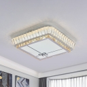 Squared Sleeping Room Flush Mount Lamp Bevel Glass LED Contemporary Ceiling Fixture with Bowknot/Trellis Pattern in White