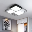 Square Living Room Semi Flush Chandelier Metal LED Modern Flush Light Fixture in Black-White, 18