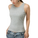 Casual Girls Solid Color Sleeveless Round Neck Slim Fit Tank Top