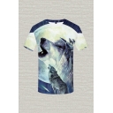 Mens 3D T-Shirt Fashionable Galaxy Wolf Moon Pattern Crew Neck Short Sleeve Slim Fitted T-Shirt