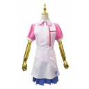 Cool Girls Pink Contrasted Short Sleeve Point Collar Button Up Shirt & Short Pleated Skirt Set with Apron