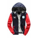 Popular Guys Red Sherpa Liner Contrasted Long Sleeve Zip Up Number Logo Graphic Regular Fit Jacket