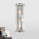 3-Bulb Clear Crystal Rods Flush Mount Modern Chrome Cylindrical Living Room Wall Light Sconce