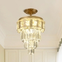 Crystal Prisms LED Tiered Semi Flush Ceiling Light Modern Clear Ceiling Mounted Fixture, in Warm Light