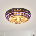 Round Bedroom LED Ceiling Flushmount Lamp Modern Crystal Stainless Steel Flush Light with Bluetooth Disco Ball
