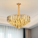 Contemporary Conical Hanging Lamp Beveled Crystal 6 Heads Living Room Chandelier Light Fixture in Gold