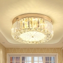 Clear Prismatic Crystal Drum Flush Mount Minimalistic Living Room LED Ceiling Lighting, 16