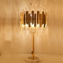 Prismatic Optical Crystal Hexagon Table Light Contemporary LED Night Lamp in Gold with Marble Base