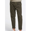 Retro Mens Lounge Pants Plaid Pattern Roll-up Zipper Fly Cuffed Full Length Tapered Fit Lounge Pants