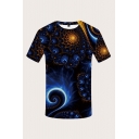 Basic Mens 3D Tee Top Spiral Floral Printed Short Sleeve Slim Fitted Crew Neck Tee Top