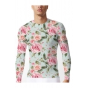 Mens 3D T-Shirt Trendy All-over Rose Printed Slim Fitted Round Neck Long Sleeve T-Shirt