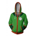 Mens Popular Contrasted Long Sleeve Drawstring Zipper Front Loose Hoodie in Green