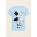 Novelty Mens 3D Tee Top Bear Panda Masked Pig Cow Hen Pattern Short Sleeve Round Neck Slim Fitted Tee Top