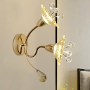 Amber Crystal Daisies Wall Lamp Modern Style 2-Head Bedroom LED Sconce Light in Gold