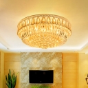 Drum Living Room Flush Mounted Light Modern Crystal 7 Bulbs Clear Close to Ceiling Lamp