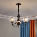 Cylinder Clear Crystal Suspension Lighting Classic 3/6 Lights Sleeping Room Chandelier Lamp in Black
