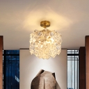 Modern Hexagon Ceiling Light Fixture Faceted Crystal 3 Heads Semi-Flush Mount in Gold for Doorway