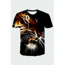 Stylish 3D Tee Top Fire Spark Lines Pattern Short Sleeve Crew Neck Fitted T-Shirt for Men