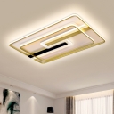 Metallic Rectangle Flush Ceiling Light Minimalism LED Flush Mount Fixture in Gold, Warm/White Light