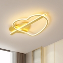 Nordic Loving Heart Ceiling Lamp Metal Bedroom LED Semi Mount Lighting in Gold/Coffee, Warm/White Light