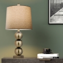 Colonial Barrel Nightstand Lamp LED Fabric Night Table Light in Brass for Bedroom