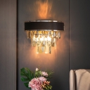 Black and Gold 3 Layers Wall Lamp Contemporary 3-Bulb Crystal Block Sconce Light Fixture