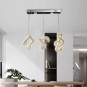 Stainless-Steel Musical Note LED Multi-Pendant Modern Crystal Hanging Light Kit with Linear Canopy for Kitchen