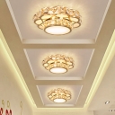Flower-Like Crystal Ceiling Flush Light Contemporary Corridor LED Flushmount in Gold, Warm/White Light