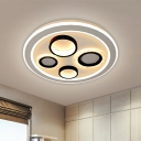 Round Flush Mount Light Modernist Metallic LED Black Flushmount Lighting for Bedroom, 16.5