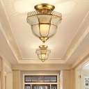 Brass 4 Lights Ceiling Lighting Traditional Bubble and Frosted Glass Curved Dome-Shape Semi Flush Mount