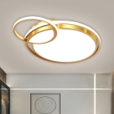 Metallic Circular Ceiling Light Minimalism LED Gold Flush Mount Lamp Fixture, 16.5