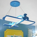 Cartoon Aircraft Chandelier Lamp Acrylic LED Kids Bedroom Pendant Lighting Fixture in Blue