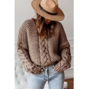 Thickened Winter Solid Color Cable Knitted Loose Fit Pullover Sweater for Girls